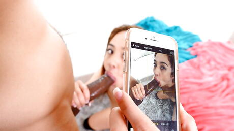 Sexy asian redheaded amateur Mila Jade sucking deep big black rod and enjoys a cumshot on face 