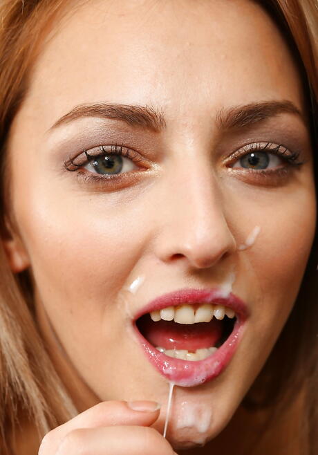 Superb czech blonde bombshell Katy Rose in hose deep throating cock and gets a cumshot on face 