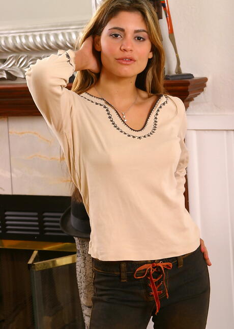 Slim brazilian youthful Paola Rey in sexy undies bares her butt and vagina 